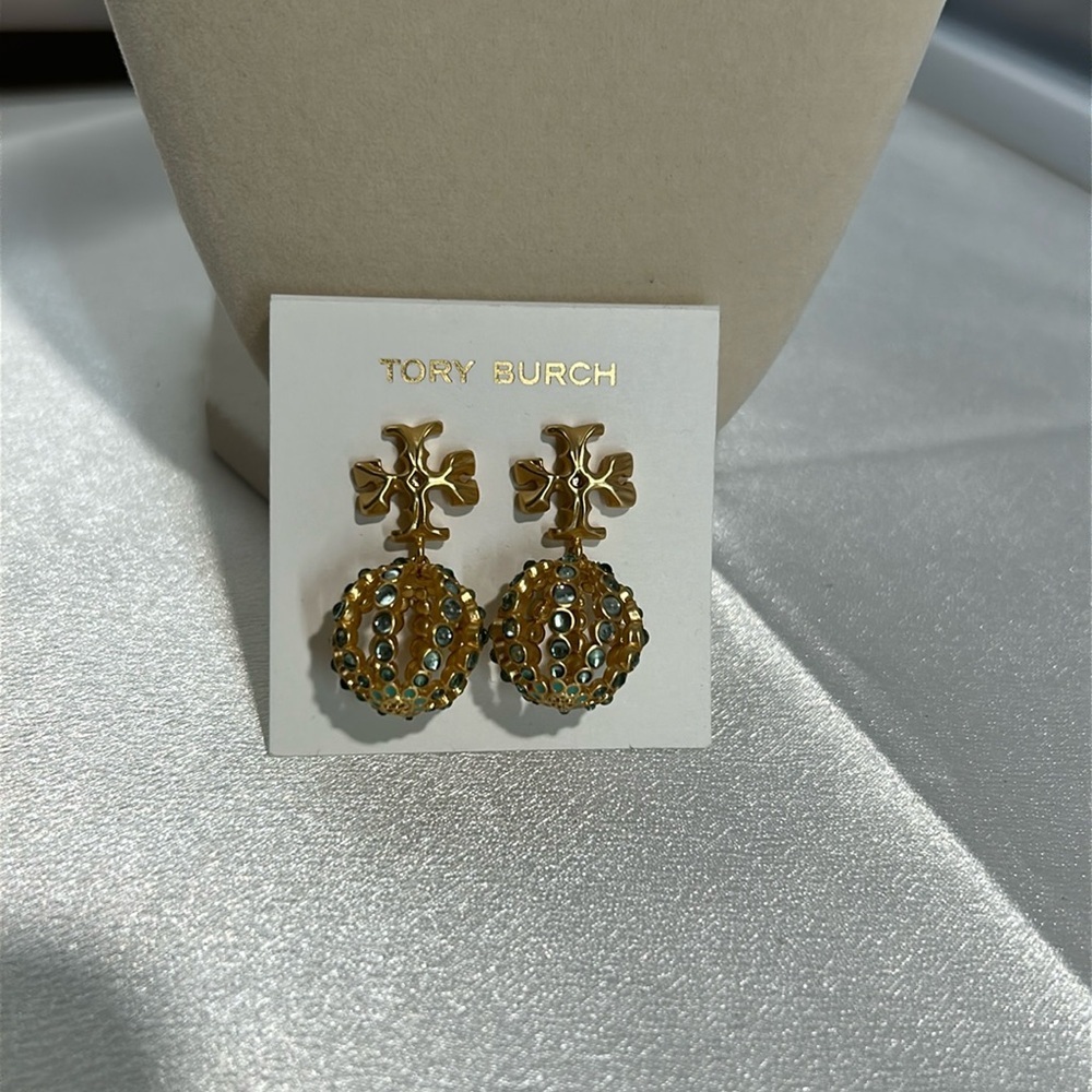 New Tory Burch gold and baby blue earrings